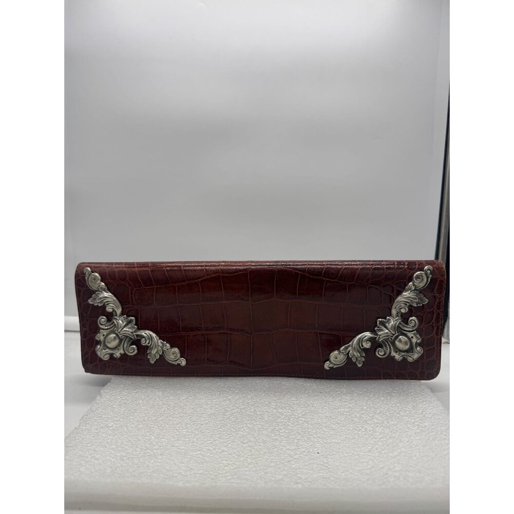 Vintage Glen Miller for Ann Turk Long Envelope Style Purse Bag Brown with Silver